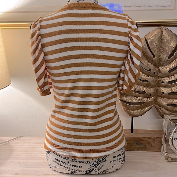 Jillian Orange Stripped Flutter Sleeves Top By Anthropologie - Picture 4 of 9